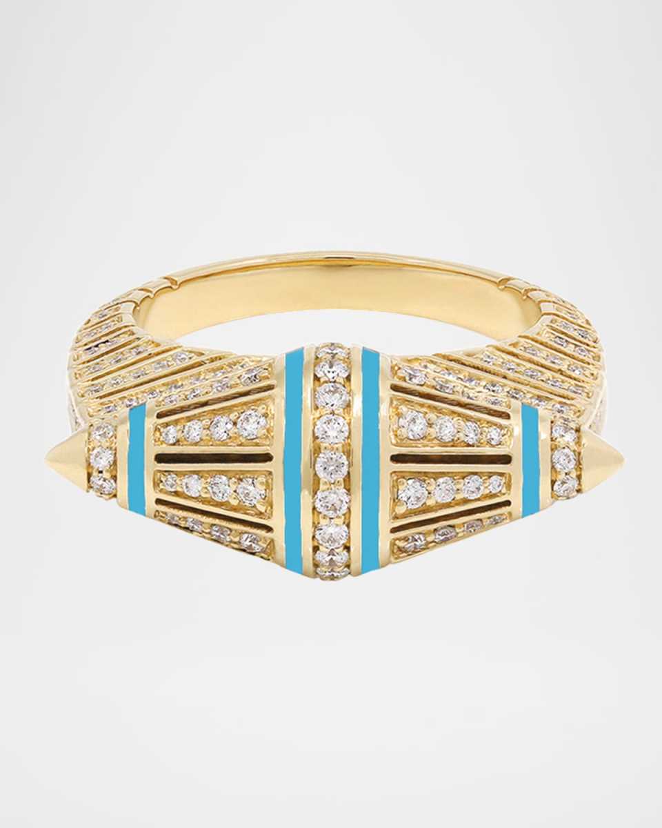 18K Yellow Gold Al Merriyah Ring with Turquoise HyCeram and Diamonds, Size 6